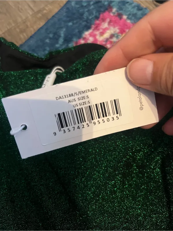 NWT Petal and Pup Midi Santiago Off Shoulder emerald metallic green dress size S - Image 11