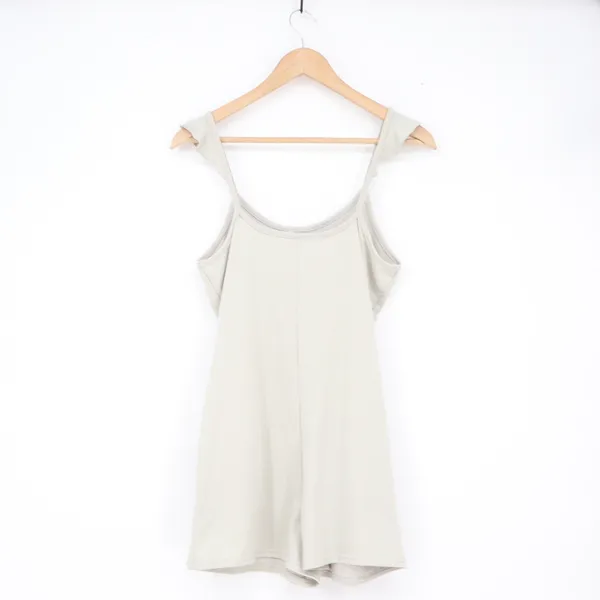 Sleeveless Ruffle Strap Romper Light Sage Green Front Pockets Size S - Image 3