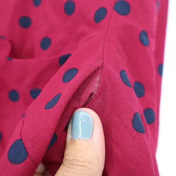 Merona Blouse Womens L Red Polka Dot V-Neck Long Sleeve Pocket Good - Image 6