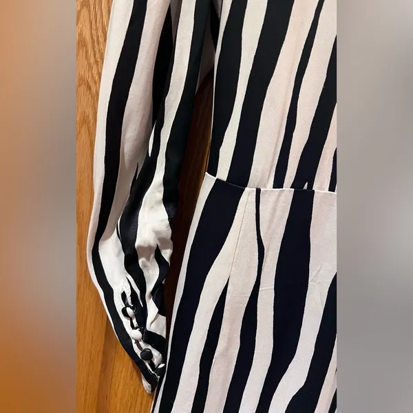 ZARA Zebra Print Satin Wrap Mini Dress w/‎ Tie Ruched Cuffs Black & Ecru Medium - Image 14