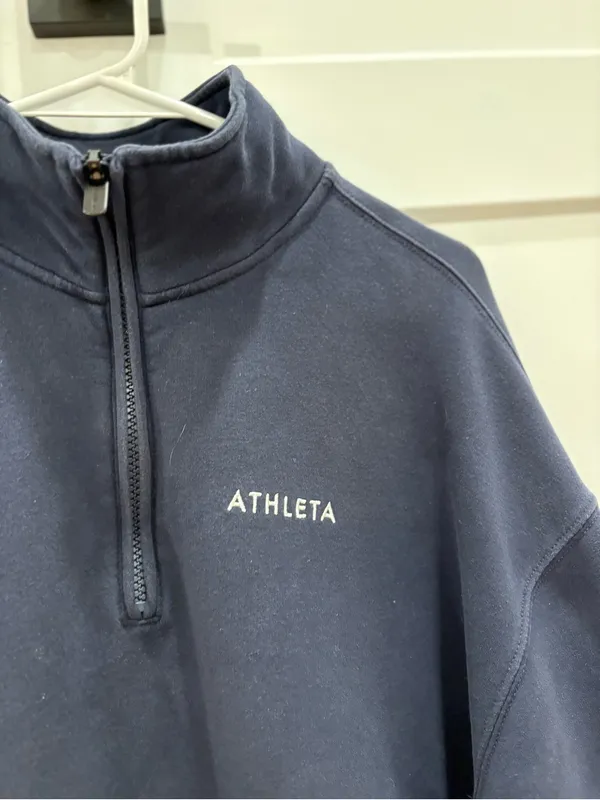 Athleta Forever Fleece 1/4 Zip in Navy With Logo - Image 3