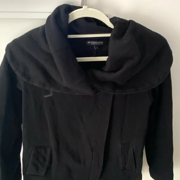 Beyond Yoga Black Fleece Jacket Womens S Shawl Collar Open Drape Cardigan Coat - Image 7