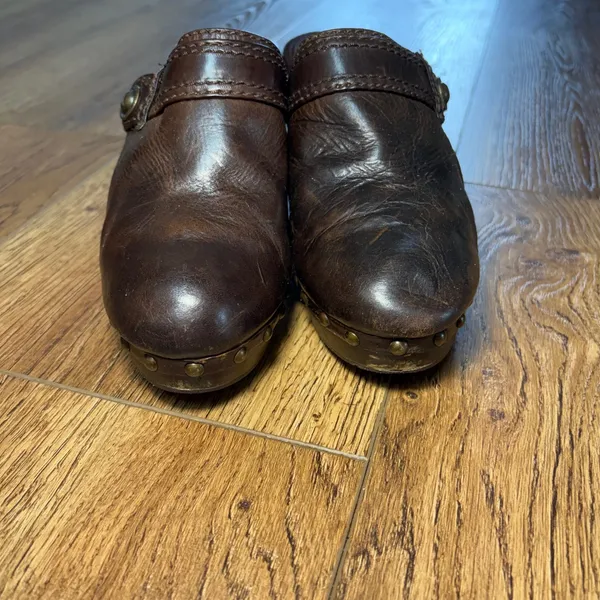 Frye Audra Heel Leather Clogs Mule Slide On 3.5" High-Heel Stud Brown Womens 8 M - Image 10