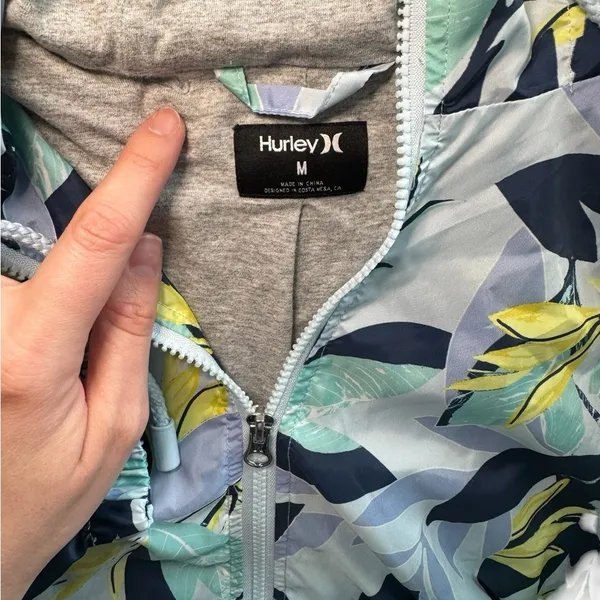🌺💙 Hurley Jersey‎ Lined Hooded Windbreaker Jacket Blue/Yellow M 💙🌺 - Image 4