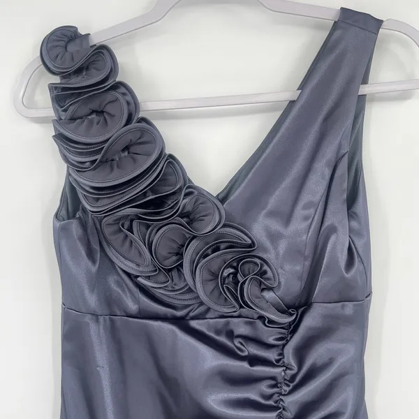 Betsy & Adam Satin Cocktail Dress Sz 6 Y2K Mob Wife USA Rosette Ruched Wedding - Image 3
