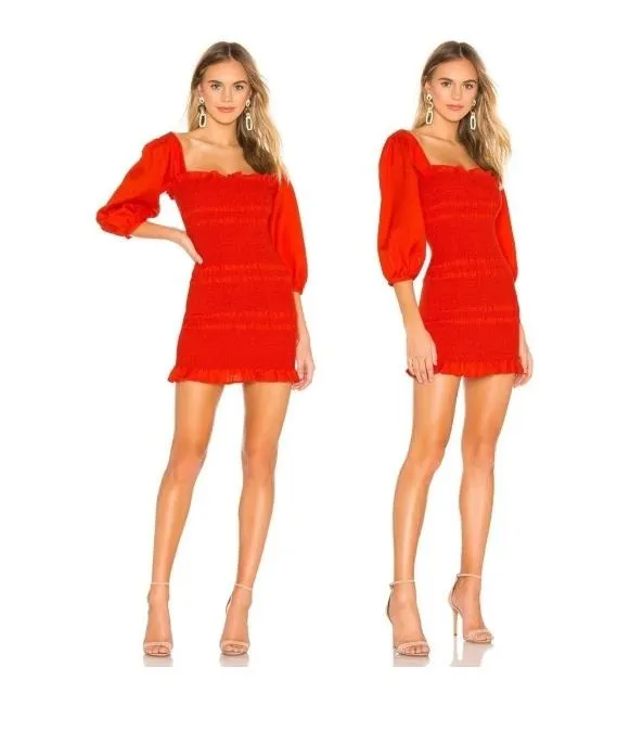 NWT CAPULET x REVOLVE | Siobhan Smocked Ruffle Mini Dress in Tangerine | Size M - Image 2