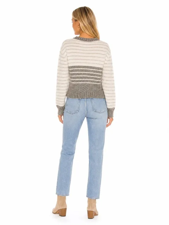 NEW Revolve Chaser Striped Gray Crewneck Chunky Thick Crop Knit Sweater Sz M - Image 3