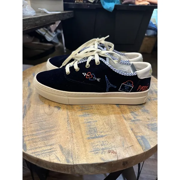 Soludos Velvet Paris Platform Sneakers In Navy Size 9 $169 Extra Shoe Strings‎ - Image 5