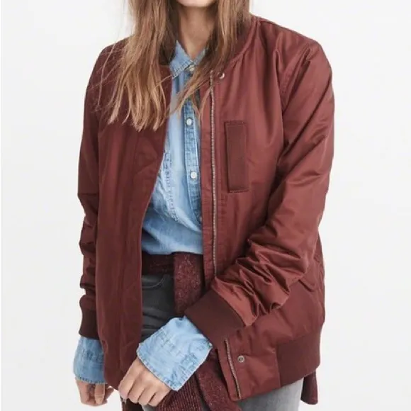 Abercrombie Fitch Dark Red Bomber Jacket - Image 2