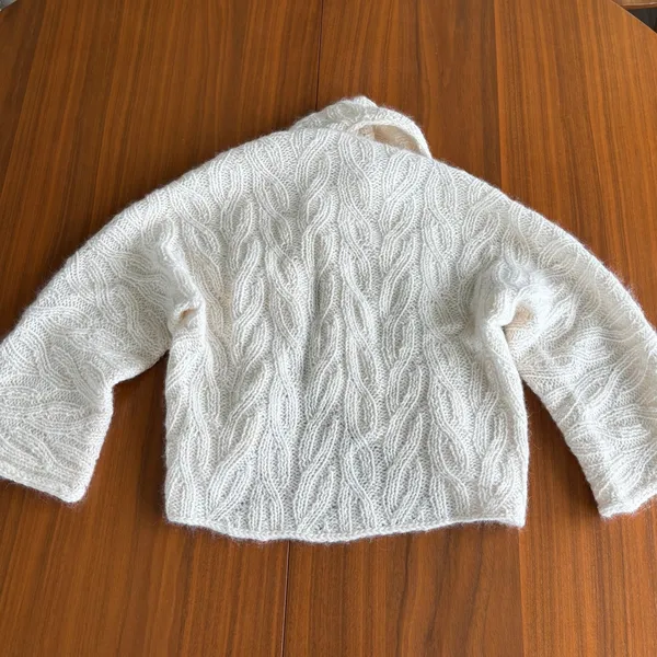 Handmade Cable Knit Shawl Collar Shrug Cardigan S Cream Boho Coastal Chic Preppy - Image 4