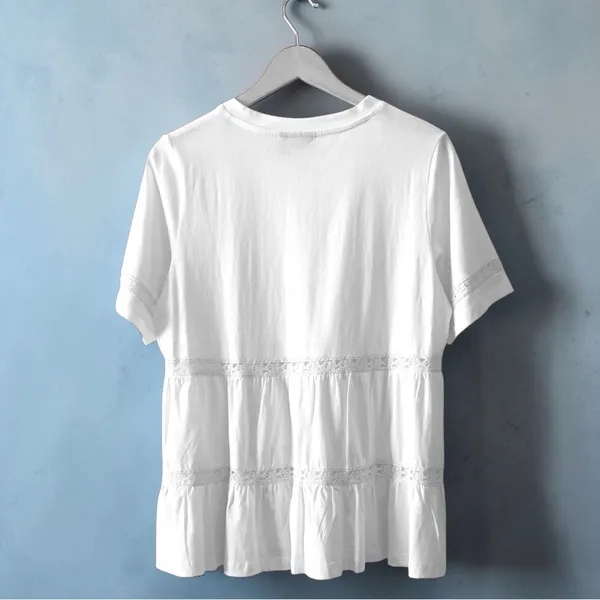 ASOS White Lace Trim Tiered Peplum Oversized Top Size 6 #cottagecore - Image 5