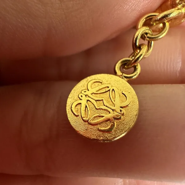Loewe Gold Tone Scarf Ring Round Logo Pendant Charm Statement Jewelry Designer - Image 3
