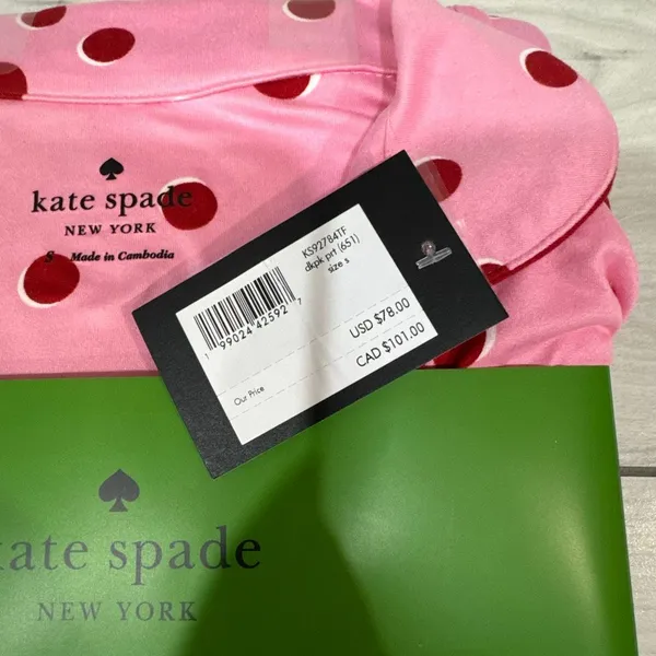 NWT Kate Spade New York Long Sleeve Knit Notch Collar Pajama Set in pink with re - Image 2