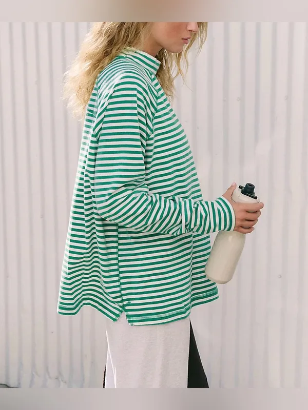 NWOT Free People FP Movement Restoration Yarn Dye Stripe Layer - Green Glow - L - Image 3