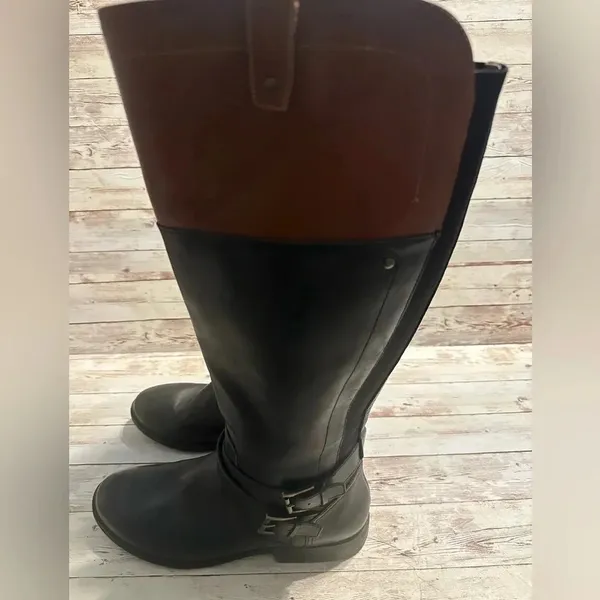 Marc Fisher Leather Riding Boots Women’s Size 8.5 M Two Toned Brown Black - Image 10
