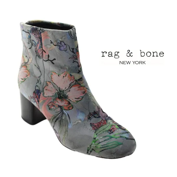Rag & Bone Drea Velvet Floral Print Ankle Booties Boho Chic Glam Artsy Luxury - Image 2