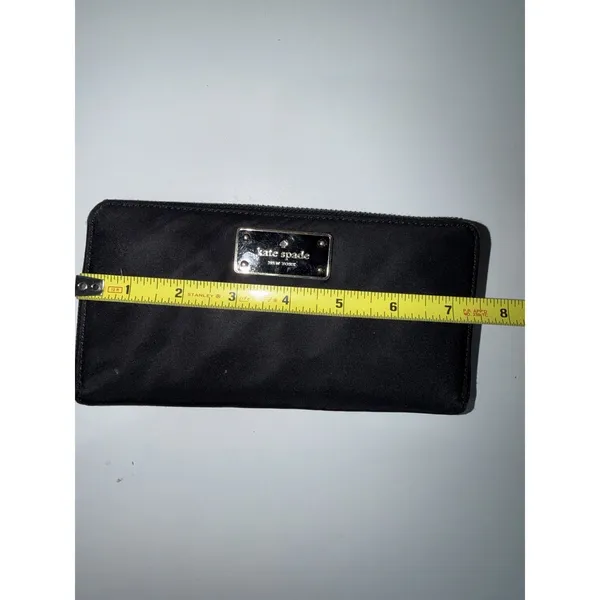 Kate Spade Black Nylon Zip Around Wallet Handbag Purse - Leather Zipper Pull‎ P - Image 8