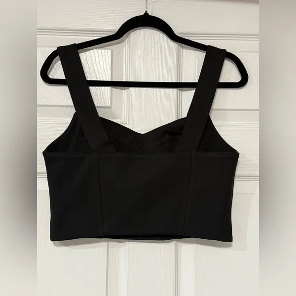 CAbi Jet Black Bralette Faux Leather Ponte Knit Stretch Top Women's Size M - Image 6