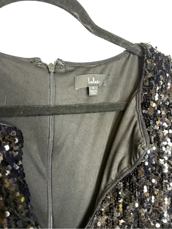 ✨ Lulus‎ Fabulous Sparkle Black Sequin Cutout Long Sleeve Mini Dress Small ✨ - Image 4