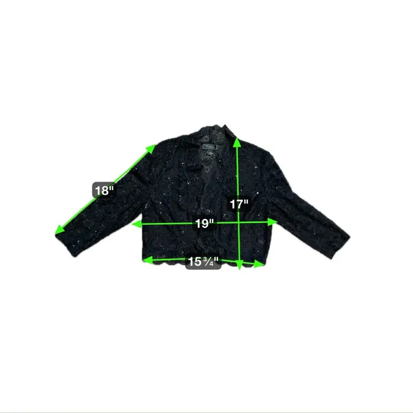 Dressbarn Collection Elegant Black Lace Sequin Cropped Jacket - Size Large - Image 11