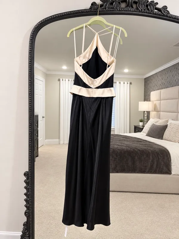 NWT Reformation Jillian Silk dress-black/champagne - Image 4