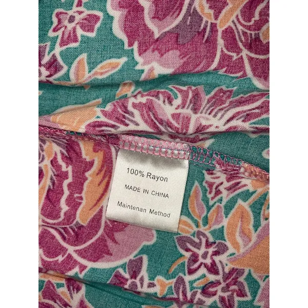Zcsia One Shoulder Floral Midi Dress Smocked Teal Pink Boho Size Small - Image 7