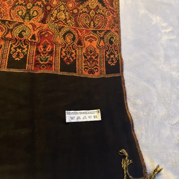 Pashmina Unbranded Viscose Wool & Cotton Blend Scarf Shawl,Paisley, Multicolored Scarf - Image 6