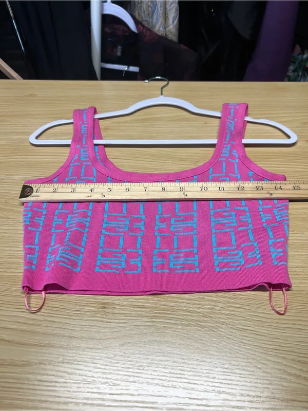 IMMODEL Pink Blue Geometric Knit Y2K Crop Tank Top Size L - Image 9