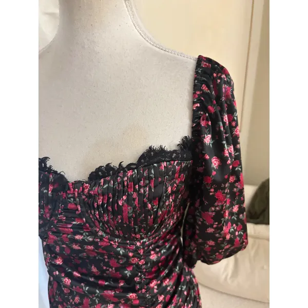For Love & Lemons Melrose Ruched Bodycon Mini Dress Black Rose Size M - Image 3