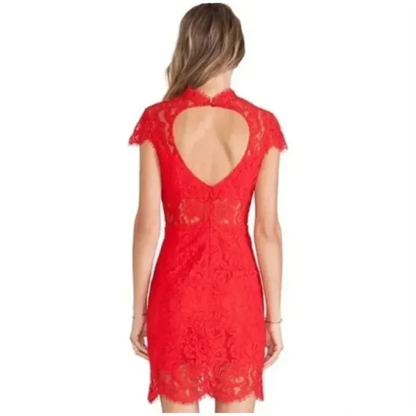 Saylor Jane Mini Dress Bold Red Peekaboo‎ Lace Sexy Date Night Cutout Size Small - Image 2