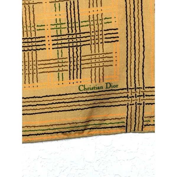 Vintage Christian Dior Silk Scarf 15” Square Geometric Brown Orange Made France - Image 2
