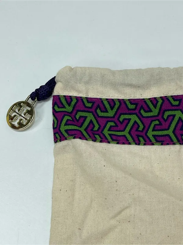 Tory Burch Logo Charm Purple Trim Pouch Travel Drawstring Dust bag 17x13'' - Image 2