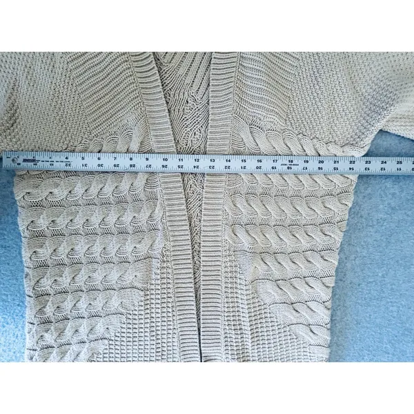 Bass Knit Cardigan Womens Sweater L/XL Cable‎ Texture Chunky Tan Beige Sand - Image 10