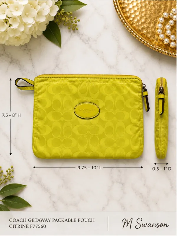 Coach Getaway Signature Nylon Packable Weekender Pouch Citrine F77560 - Image 3