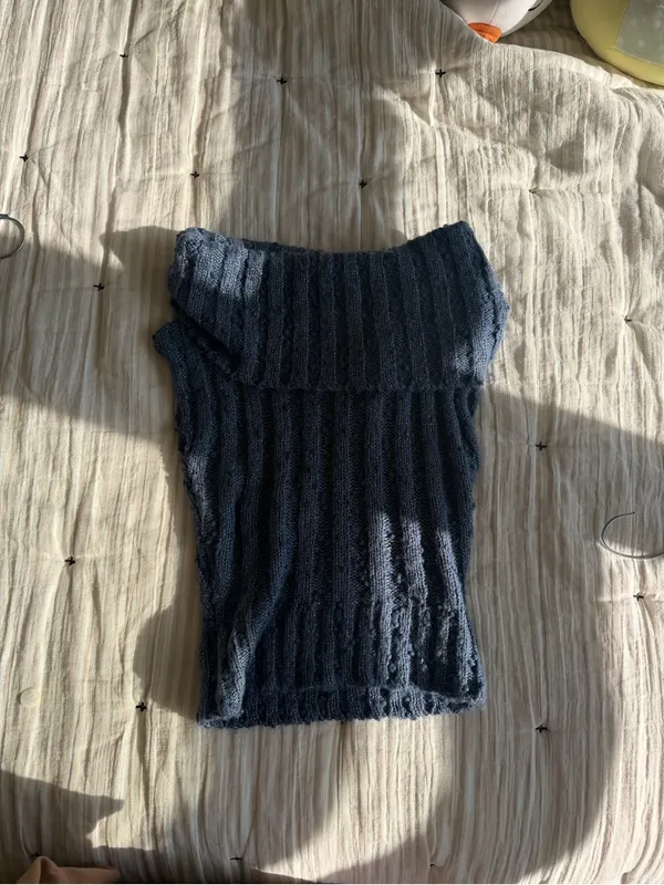 Urban Outfitters Blue Off-The-Shoulder Knit Sweater Top - Image 3