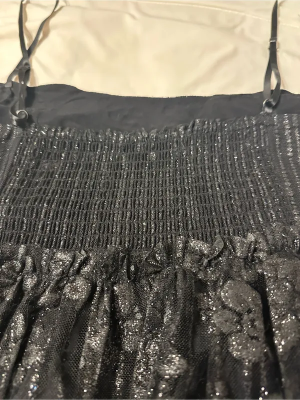 Free People All That Glitters Shimmery Black Lace Mini Dress — Size M - Image 7
