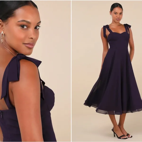 LULUS Sexy Prom Wedding Bridesmaid Sexy Classy Bustier Flowy Flirty Midi Dress - Image 5