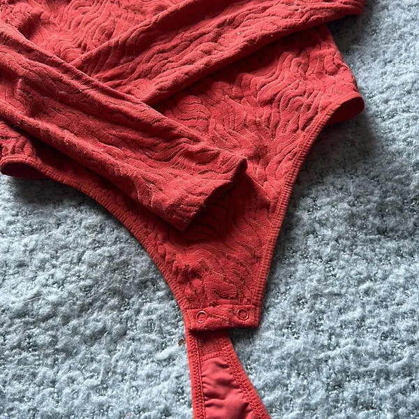 BABATON Animal Print Orange Mesh LS Bodysuit‎ - Image 2