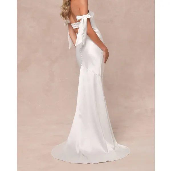 NEW Lulus Lux Bridal Eternally Loved Cutout Satin Off-the-Shoulder Wedding Dress - Image 4