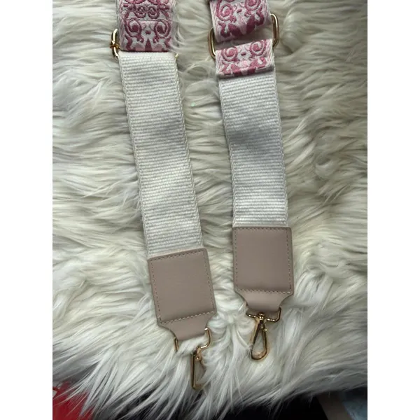 Adjustable Pink Embroidered Bag Strap with Gold Hardware - Image 7