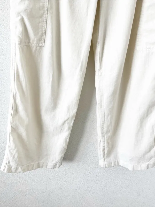 Calvin Klein Ivory Linen Blend Pull On Wide Leg Cargo Pants - Image 4