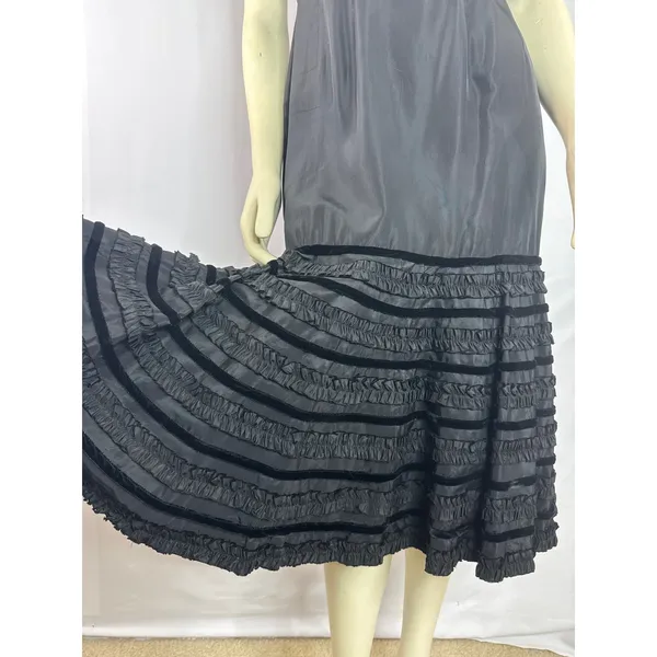 1950s Style Black Velvet Trim Tiered Cocktail Dress Red Tulle Unbranded Small - Image 9