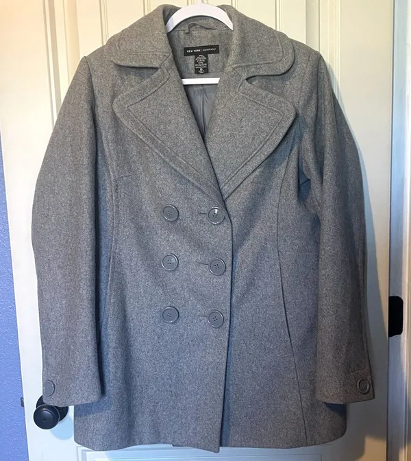 New York & Company Gray Button Down Wool Coat Peacoat - Image 2