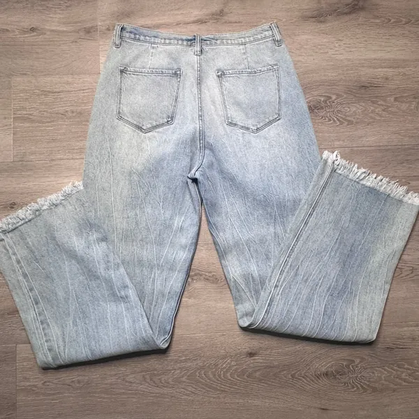 Kancan‎ High Rise Wide Leg Jeans Light Wash Frayed Hem KC7847M Womens 11/29 - Image 3