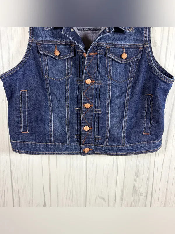 EARL JEANS Women’s Dark Blue Wash Denim Vest, XL, Western Boho - Image 4