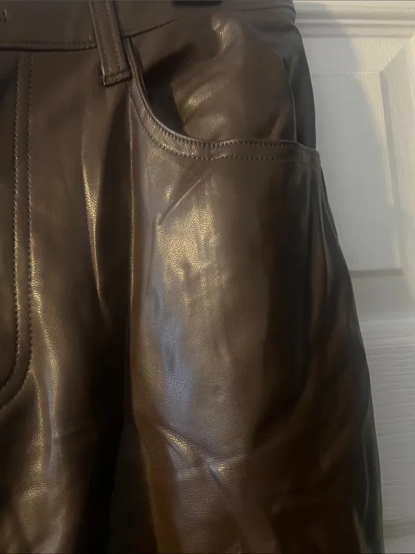 Abercrombie Women Brown Faux Leather Pants - Classic Straight Fit - Image 3