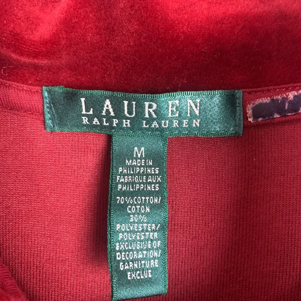 Lauren Ralph Lauren Women’s Medium Velvet Crest Zip Jacket Rich Red Glam Street - Image 3