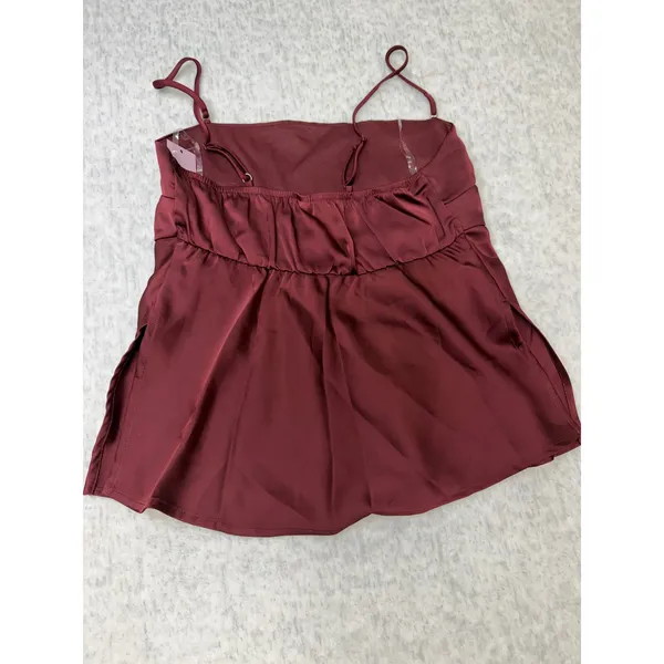 Wild Fable‎ Burgundy Satin Babydoll Camisole Top Rhinestone Straps Small NWT - Image 3