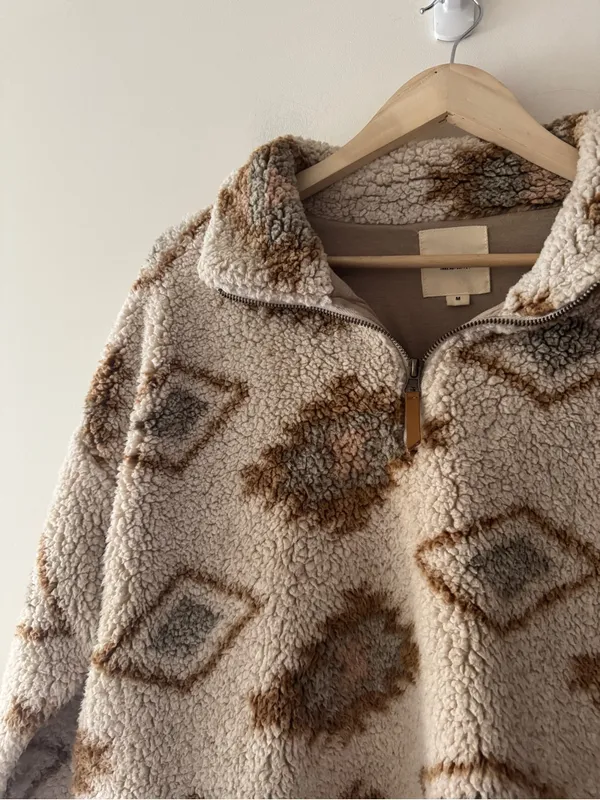 Thread & Supply Geometric Brown and White Aztec Sherpa Quarter Zip - Image 2