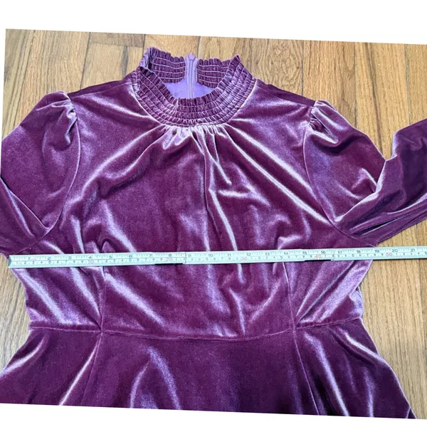 Baltic Born Plum Velvet Smocked High Neck Mini Dress Long Sleeve Womens XL - Image 8